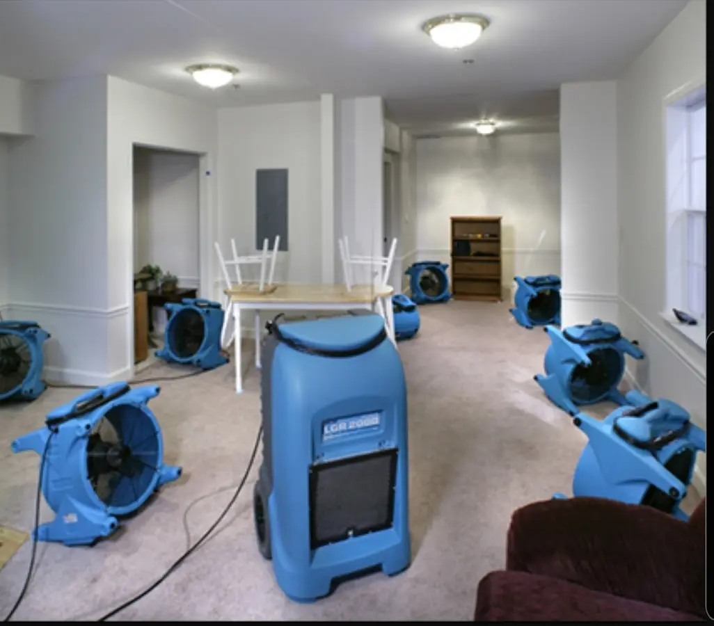 Air movers and dehumidifier setup for Water Damage Restoration in Gulf Breeze